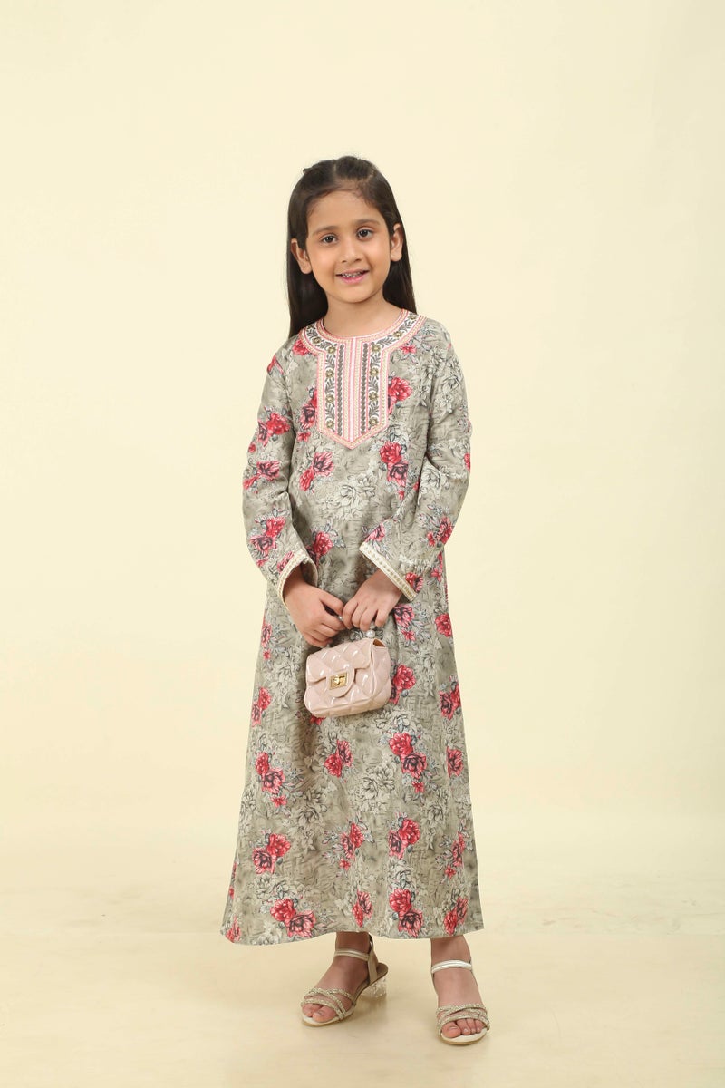HANA & SARA Girls Arabic Floral Print Jalabiya – Modest Long Sleeve Ethnic Dress for Kids - Image 5